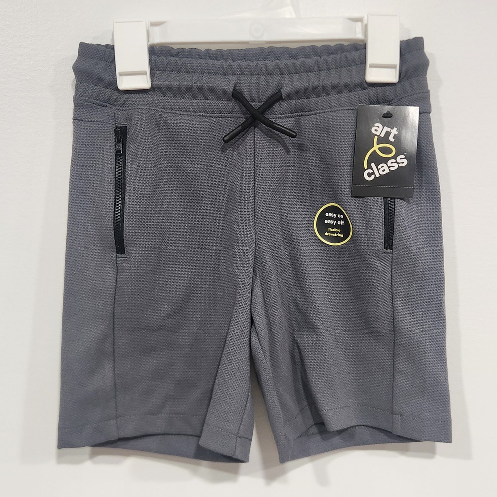 Art Class Boys Gray Textured Knit Athletic Shorts Size S 6/7 NWT Zipper Pockets - Picture 1 of 3